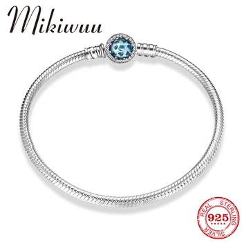 

Hot 925 Sterling Silver Crystal Bracelet & Bangles Femme Jewelry Gifts Blue Zircon Beads Lock Women Bracelets Jewelry Making