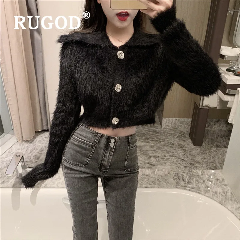 Женский короткий кардиган RUGOD однотонный Однотонный свитер в Корейском стиле