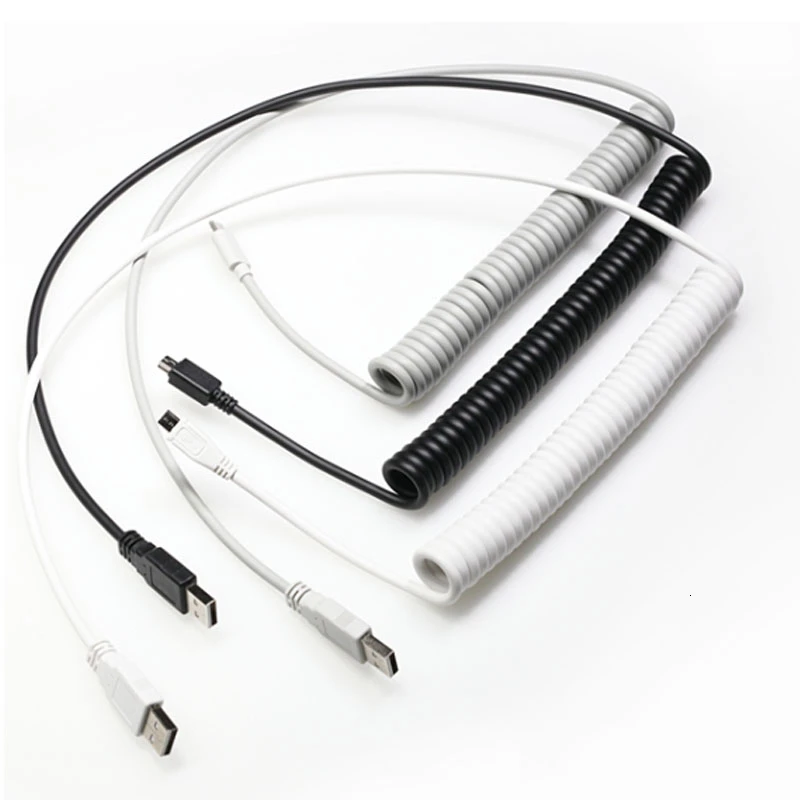 Спиральный Кабель Micro Mini USB Type c механическая клавиатура черный белый серый