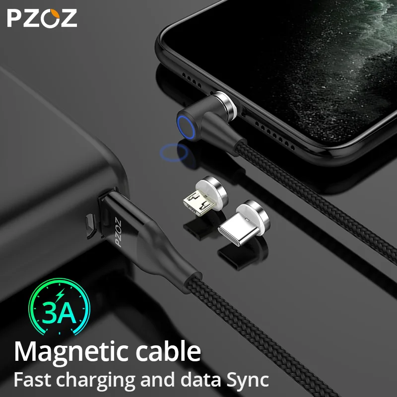 PZOZ Magnetic Cable USB C Micro Type Fast Charging 90 Degree Microusb Type-C Magnet Charger For iPhone 11 Pro X Xs MAX XR | Мобильные