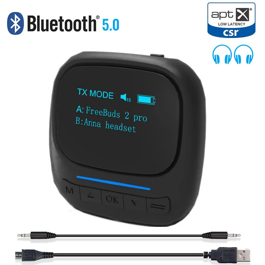 Aptx LL AAC Bluetooth 5 0 аудио передатчик приемник со светодиодным дисплеем 3 мм AUX RCA USB ключ