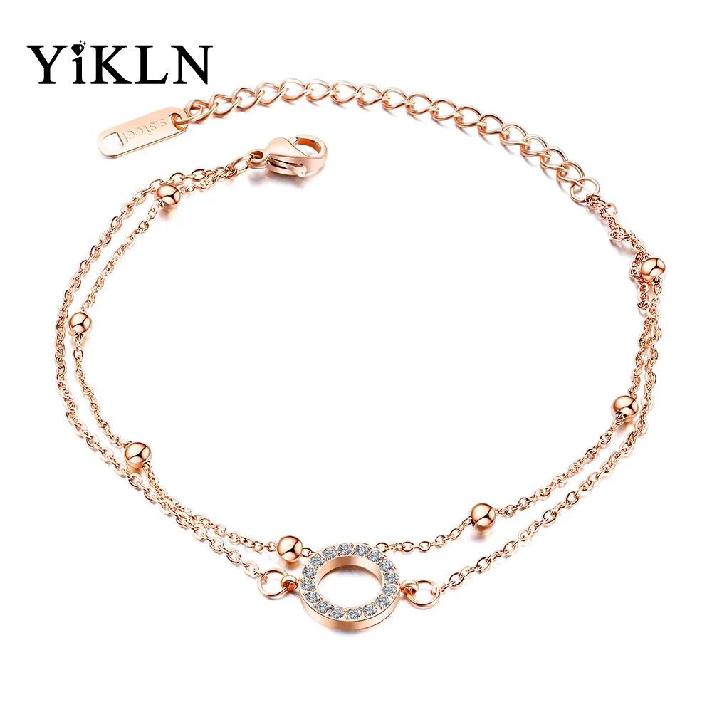 

YiKLN Trendy Double Layer Mosaic CZ Crystal Chain & Link Bracelets Jewelry Titanium Steel Charm Bracelet For Women YOGS1024