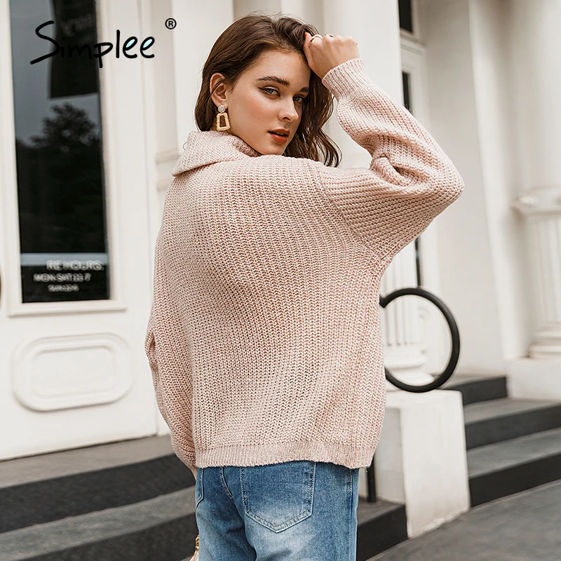 Женский свитер Simplee с высоким воротом пуловер вышивкой и рукавами фонариками