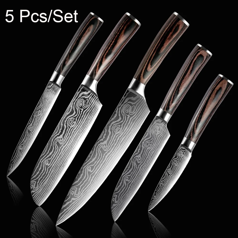 Kitchen Knife Set Stainless Steel Blades Damascus Laser Pattern Chef Knife Utility Paring Cooking Tools Kitchen Noze Kuchenne D1|Kitchen Knives| - AliExpress