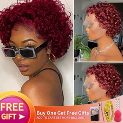 Red Human Hair Wig Pre Plucked 99j Brazilian Remy Short Curly 13X1 Burgundy Lace Front Coloured Human Hair Wigs For Black Women