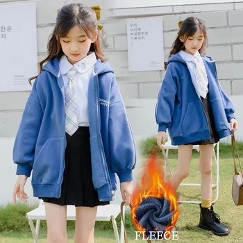 

Childrens Jacket for Girls Coat Thicken Fleece Hooded Warm Overcoat 2020 Winter Kids Outerwear Casual Student Costume Teens Tops
