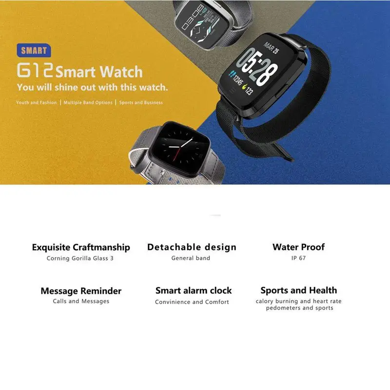 G12 Bluetooth Smart Watch For Men Women Smart WatchCall Sms Reminder Sleep Monitor Pedometer8 Sports Fitness Tracker For An