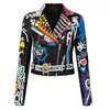 Rivet beading Pu Leather Jacket Women Graffiti Colorful Print Biker Jackets and Coats PUNK Streetwear jacket ► Photo 1/5