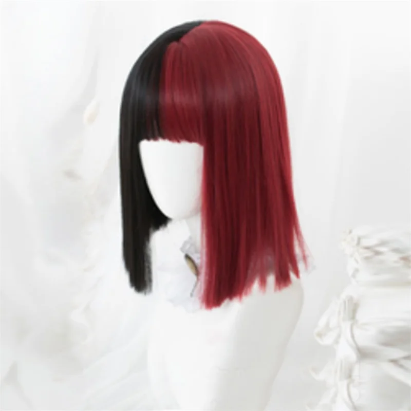 Косплей салон Лолита 30 см/65 см черный смешанный красный Омбре длинный короткий кудрявый прямой Боб челка Хэллоуин синтетический парик для косплея