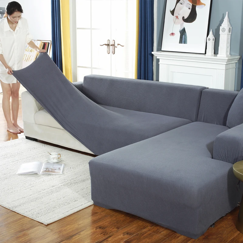 Высококачественные вязаные/фланелевые одноцветные Угловые чехлы для диванов многоразмерные растягивающиеся покрытия для мебели Универсальный Эластичный секционный диван