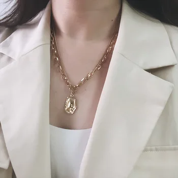 

Metal Industrial Style OT Clip Necklace Non-Mainstream Cool Stacked Fashion Retro Irregular Pendant Thick Chain Clavicle Chain