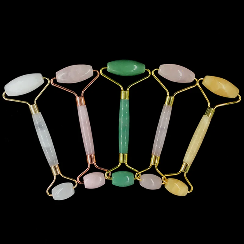 

Rose Crystal Quartz Roller V Face Massager Face Thin Massage Tool Natural Jade Roller Stone Doubel Chin Facial Lifting Massager