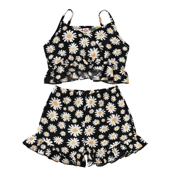 

children girl set , sleeveless floral strapless top and short outfit summer set 1-5Y