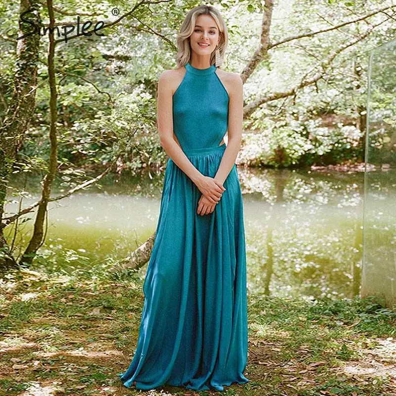 Simplee женское вечернее платье без рукавов сексуальное однотонное длинное с