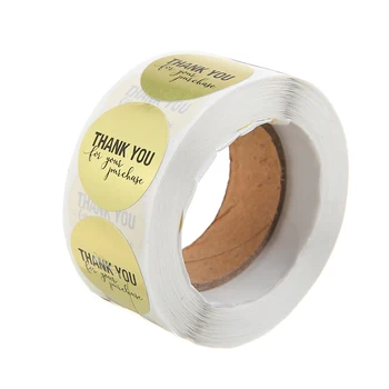 

1 Roll 25mm Gold Foil Thank You For Your Purchase Stickers Round Labels Stationery Adhesive Stickers For Marking