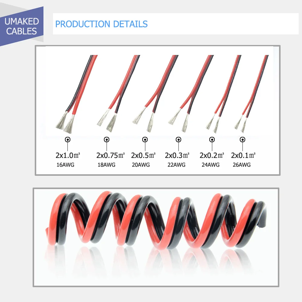 20 м 26AWG 24AWG 22AWG светодиодный кабель 2pin луженая медь(UL2468) удлинительный кабель полоски 5050 удлинение, ПВХ изолированные электрические провода