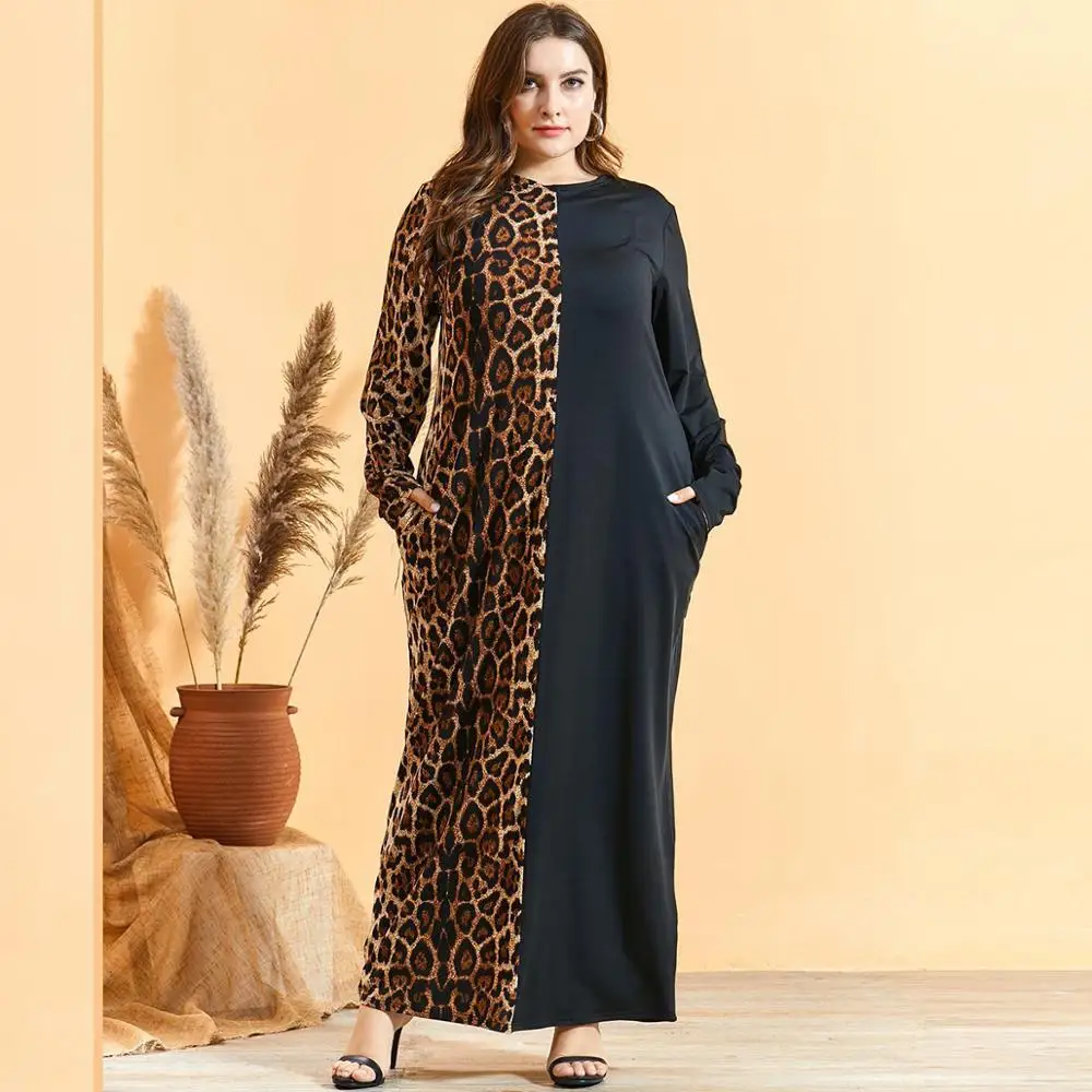 Женское мусульманское платье Abaya s леопардовое с карманом кафтан арабское vestidos 3XL
