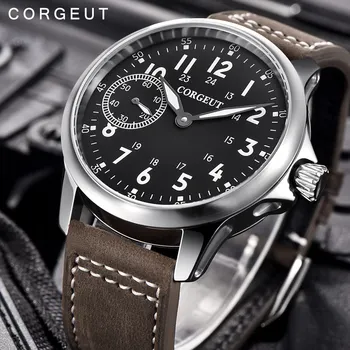 

Corgeut 44mm Men Watch Military Sport Clock Classic 17 Jewels Seagull 6497 Mechanical Hand Winding Luminous Wristwatch Men