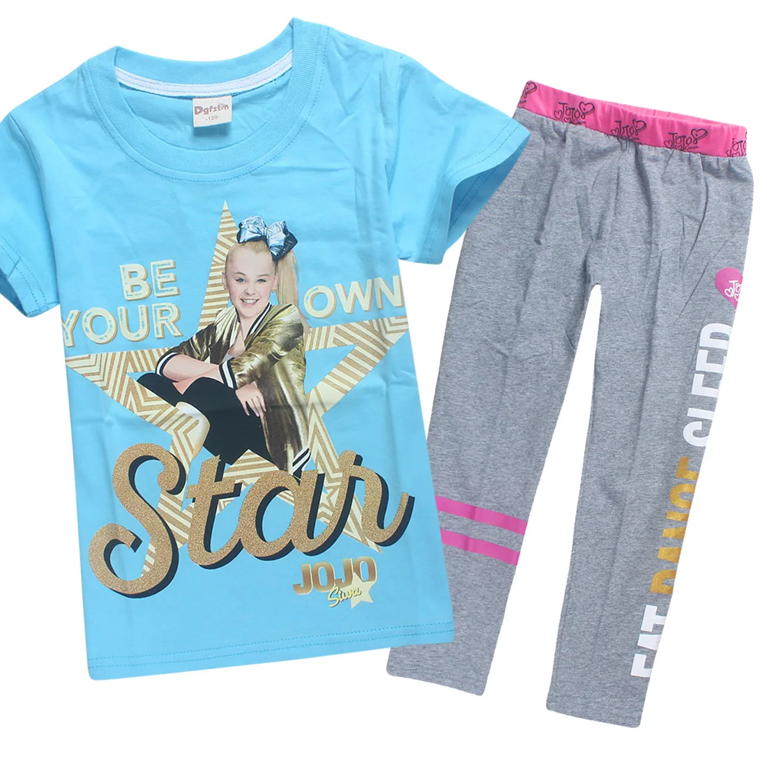 Коллекция года, летние детские футболки с рисунком JOJO SIWA хлопковые футболки с круглым вырезом для маленьких девочек комплекты с короткими рукавами для мальчиков и девочек футболки - Цвет: PS8361-blue
