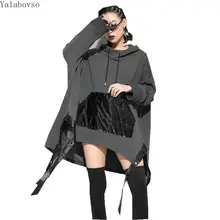 Cotton blend Tops Female winter clothes with hats Thick Hoodies with velvet large size irregular pullovers with ribbons Z3