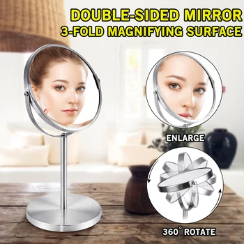 

NEW 1pcs Silver Desk Type Cosmetic Makeup Mirrors with 1:2 Magnifying Function glass cosmetic mirror 11x9x14.5cm