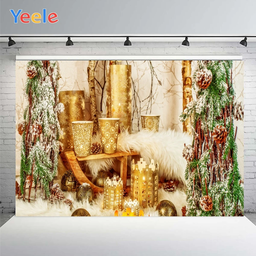 

Yeele Christmas Golden Model Background Photophone Pine Dried Pine Cones Photography Backdrops for Decoration Customized Size