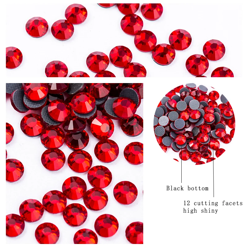 SS4-SS30 Multi-color Red Crystal Hot Fix Rhinestone Crystal Super Glitter Hot Fix Strass Iron On Rhinestones For Fabric Garment