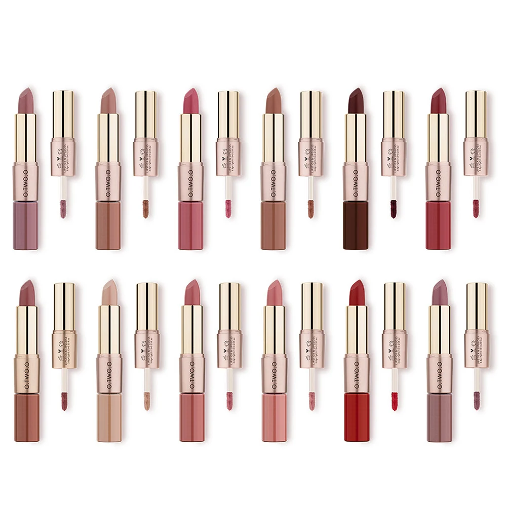 O.TWO.O 12 Colors Lips 2 in 1 Matte Lipstick Lip Gloss Waterproof Long Lasting Non-sticky Makeup Matte Lipstick Moisture Makeup O.TWO.O 12 Colors Lips 2 in 1 Matte Lipstick Lip Gloss Waterproof Long Lasting Non-sticky Makeup Matte Lipstick Moisture Makeup