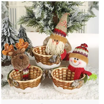 

Hot Sale Christmas Candy Storage Basket Container Holiday Gift Elk Snowman Santa Claus Fruit Basket Home Christmas Decoration