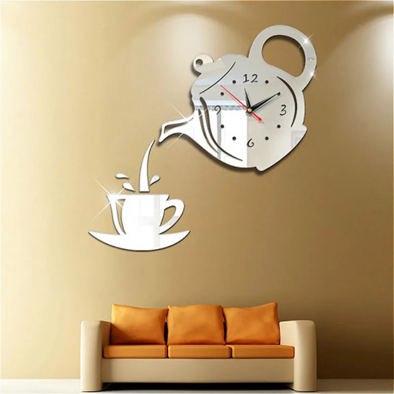 Креативные DIY 3D настенные часы акриловые кофейные чашки чайник декоративные кухонные настенные часы гостиная столовая домашний декор часы