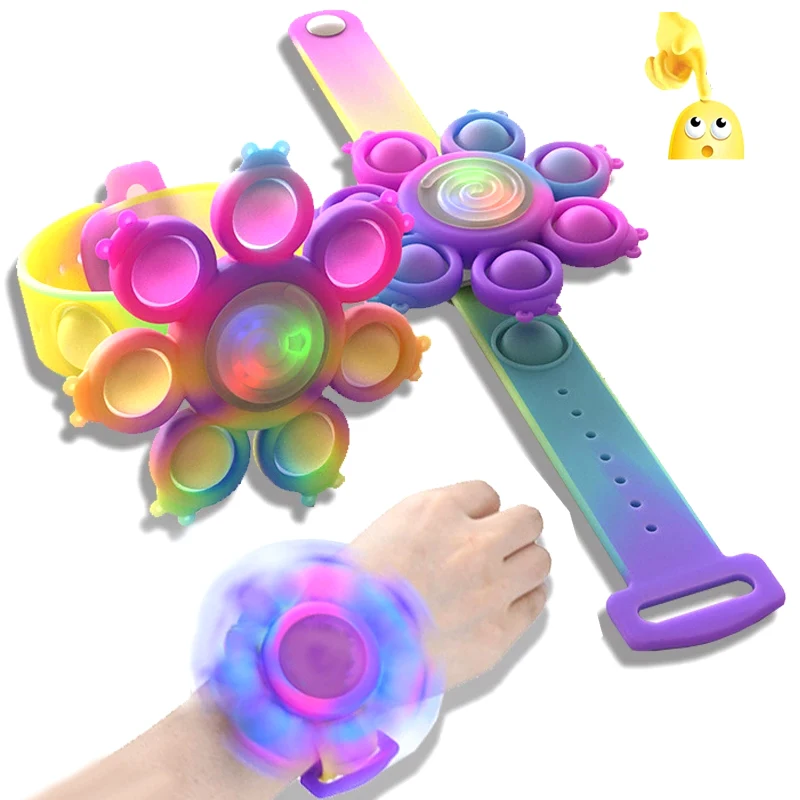 Octopus Spinning Pop Fidget Spinner Figet Toys Anti Stress Pops Wristband Light Bracelet Kawaii Push Bubble Kids Christmas Gifts