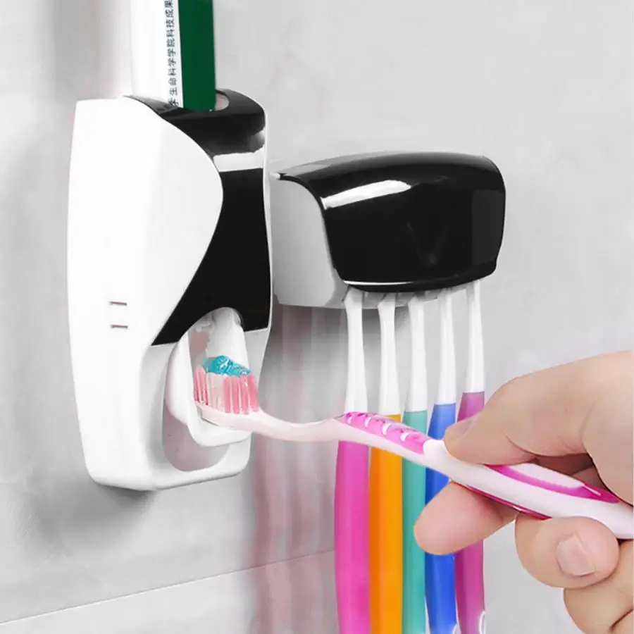 Automatic Toothpaste Dispenser Squeezer Wall Mounted Toothbrush Holder