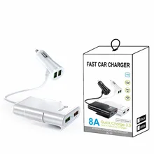 

NEW Car Electronics QC3.0 Car Charger USB 4 Port For Back Front Seat With Extension Cable 8A Equippments High Quality Parts