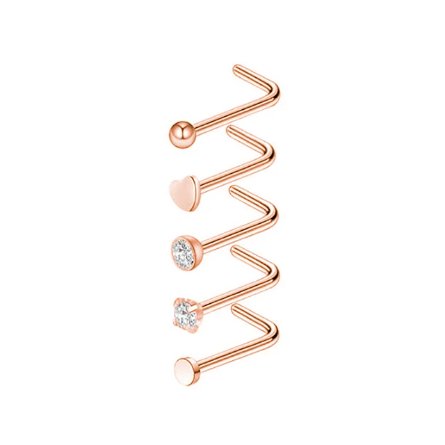 HONGTU Stainless Steel Nose Ring Studs Hoop for Women 20g Nose Ring CZ L Shape Nose Piercing Septum Piercing Body Jewelry Gift 5PCS