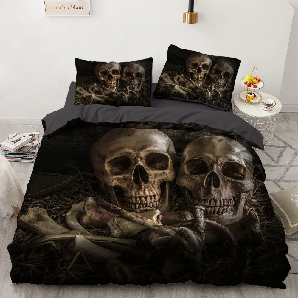 

Dropshipping King Size Bed 3D black Sugar skull Duvet cover Pillowcase AU Queen Skull Bedding Set king queen size love