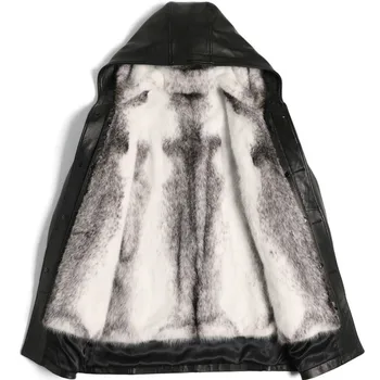 

Men's Genuine Leather Jacket Winter Natural Mink Fur Coat Real Deerskin Leather Coat Hooded Luxury Jackets 8101 KJ3819