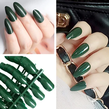 

10 Sets Wholesale Dark Green Artificial Fake Nails For Design Short Stiletto False Nails DIY Salon Tip Manicure Tools
