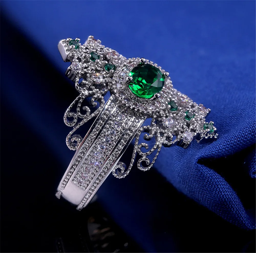 Модное роскошное серебряное зеленое кольцо Корона из циркония Женская Свадебная вечеринка AAA циркониевое кольцо романтические Драгоценности для свадьбы