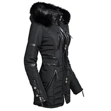 Зимняя женская куртка с капюшоном и пальто, женские тонкие парки на молнии с меховым капюшоном, Толстая теплая ветрозащитная женская верхняя одежда черного цвета D40