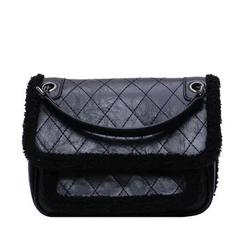

New Style for Autumn and Winter Women's Bags Korean Version of the Fur Edge Embroider Line Massenger Bag Chain