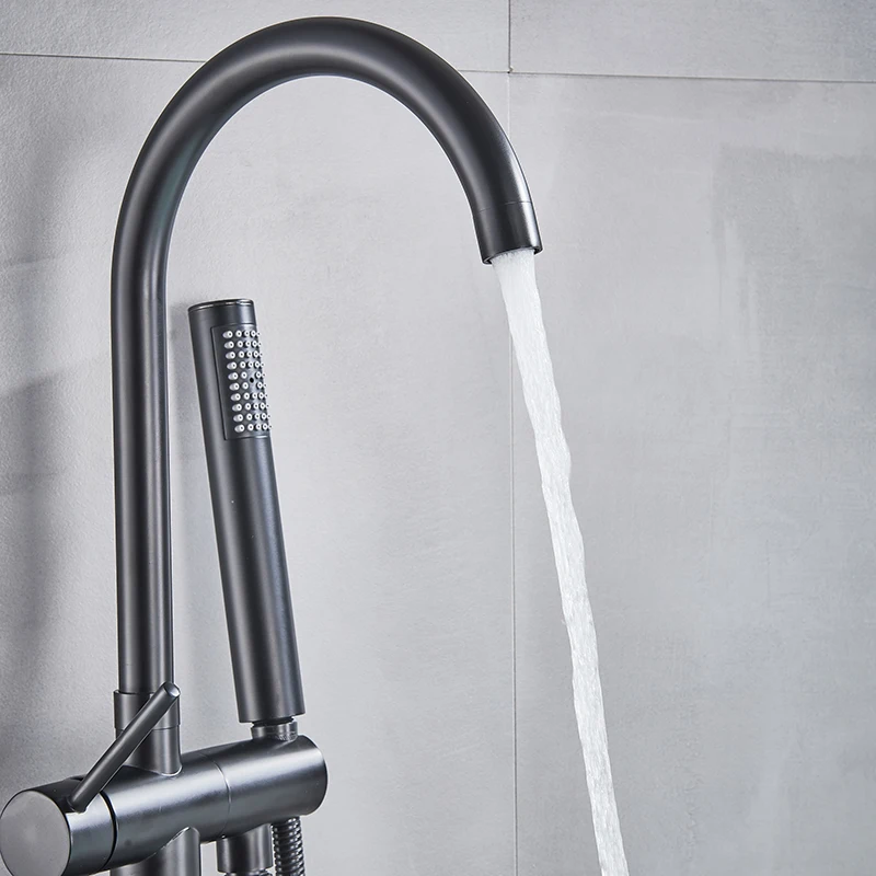 Description Picture 3 of itemSHBSHAIMY Brushed Golden Bathtub Floor Stand Faucet Mixer Single Handle Tap Two Function 360 Rotation Spout With ABS Handshower