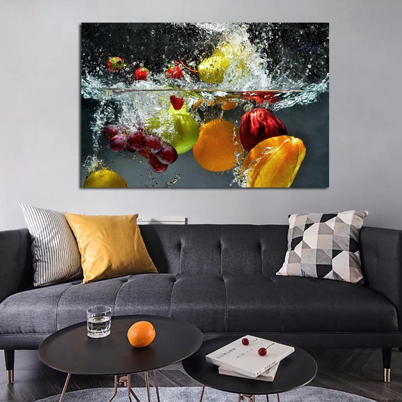 Fruit In Water Art Poster Print Wall Picture Coloring Canvas Painting For Home Kitchen Decoration Unique Gift