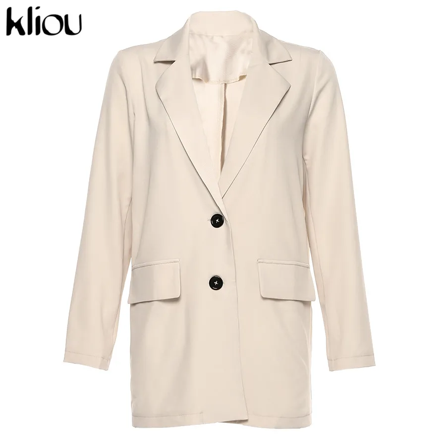 Kliou осеннее и зимнее пальто для женщин средней длины с отложным воротником карман темперамент женская популярная верхняя одежда двубортный