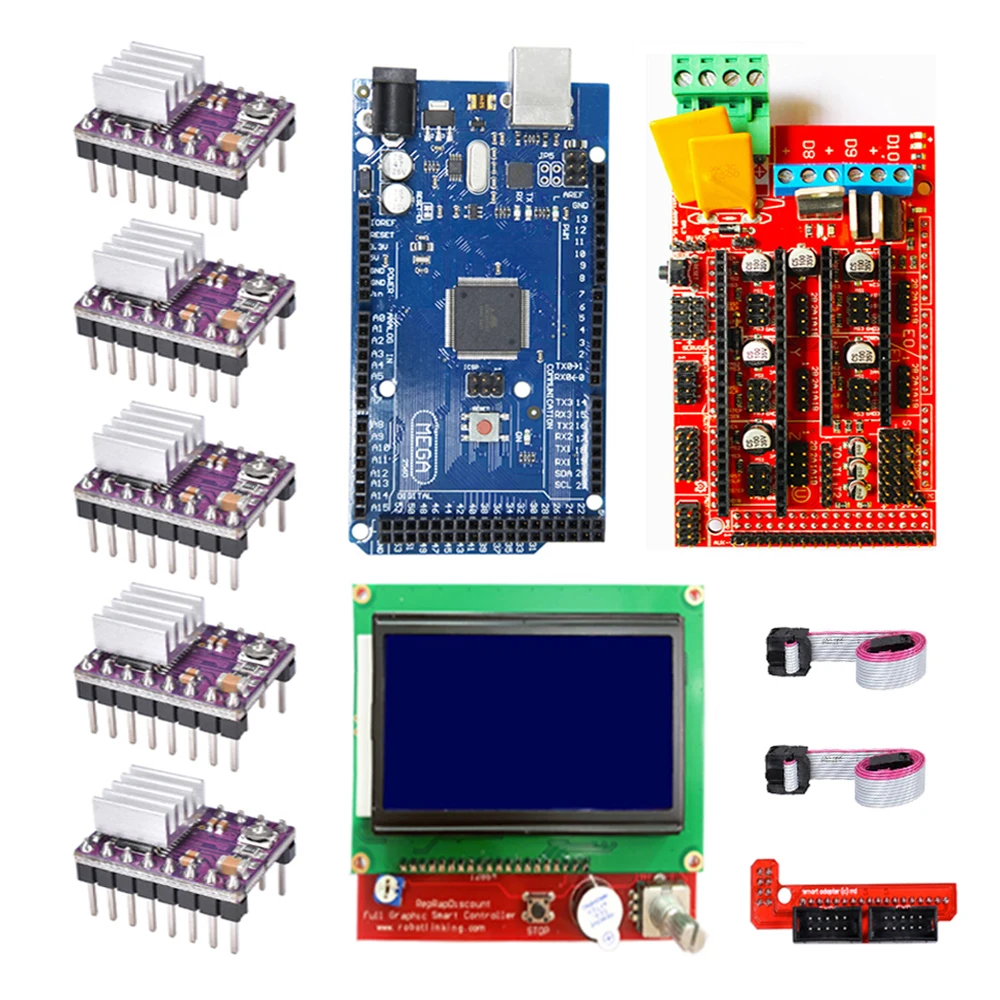 Kit de impresora 3D CNC para Arduino Mega 2560 R3 + rampas 1,4 + LCD 2004 + controlador paso a paso A4988|Accesorios y partes de impresoras 3D| - AliExpress