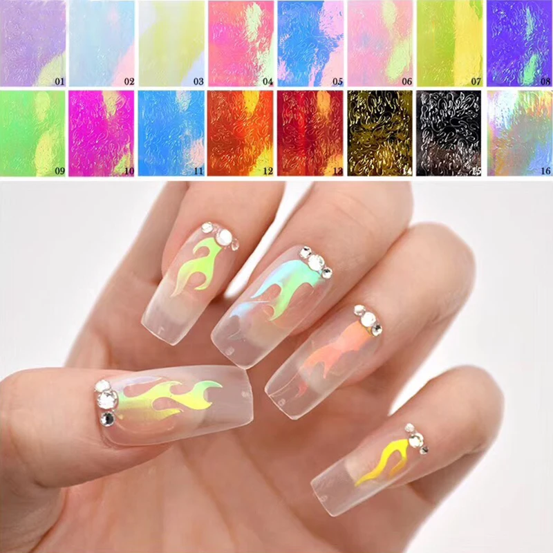 

16 Patterns/Sheet Holographic Nail Vinyls Hollow Stencil Stickers Mixed Patterns Nail Transfer Decals Decoration