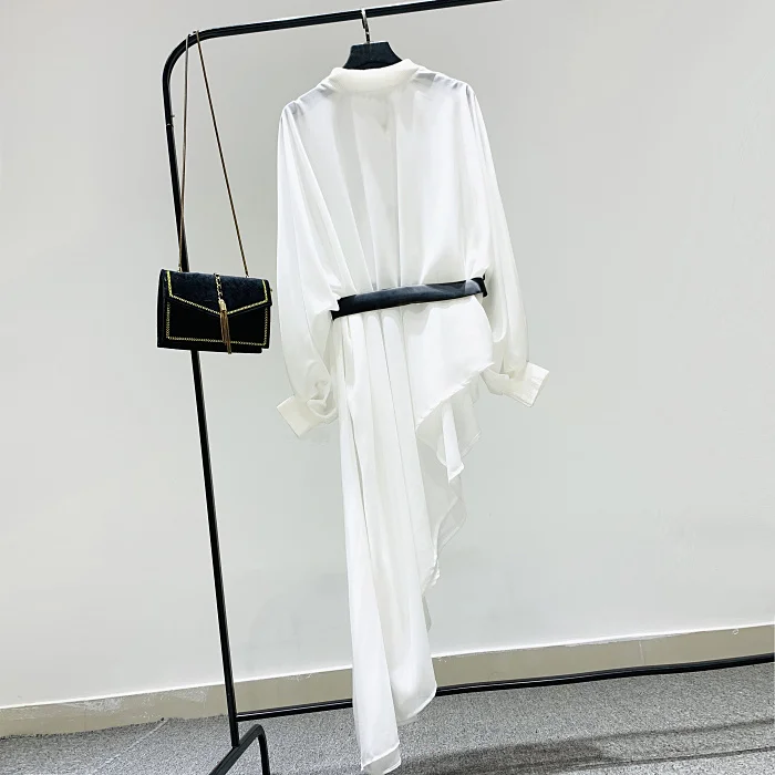 Dress Women Spring Autumn New Irregular Lantern Sleeve Long Sleeve Loose Holiday Sunscreen Chiffon Shirt Dress Dresses Ladies