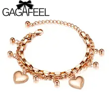GAGAFEEL 3 цвета Любовь Сердце Браслеты с подвесками для женщин модные ювелирные изделия подарки нержавеющая сталь круглые бусины браслеты