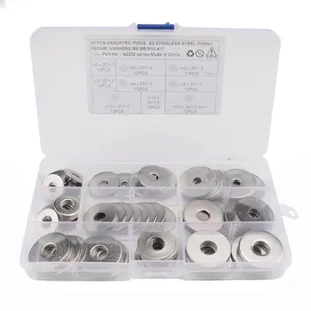 

90Pcs 304 Stainless Steel M6/M8/M10 Large Size Flat Washer Bigger Metal Gasket Meson Plain Washers With Plastic Box