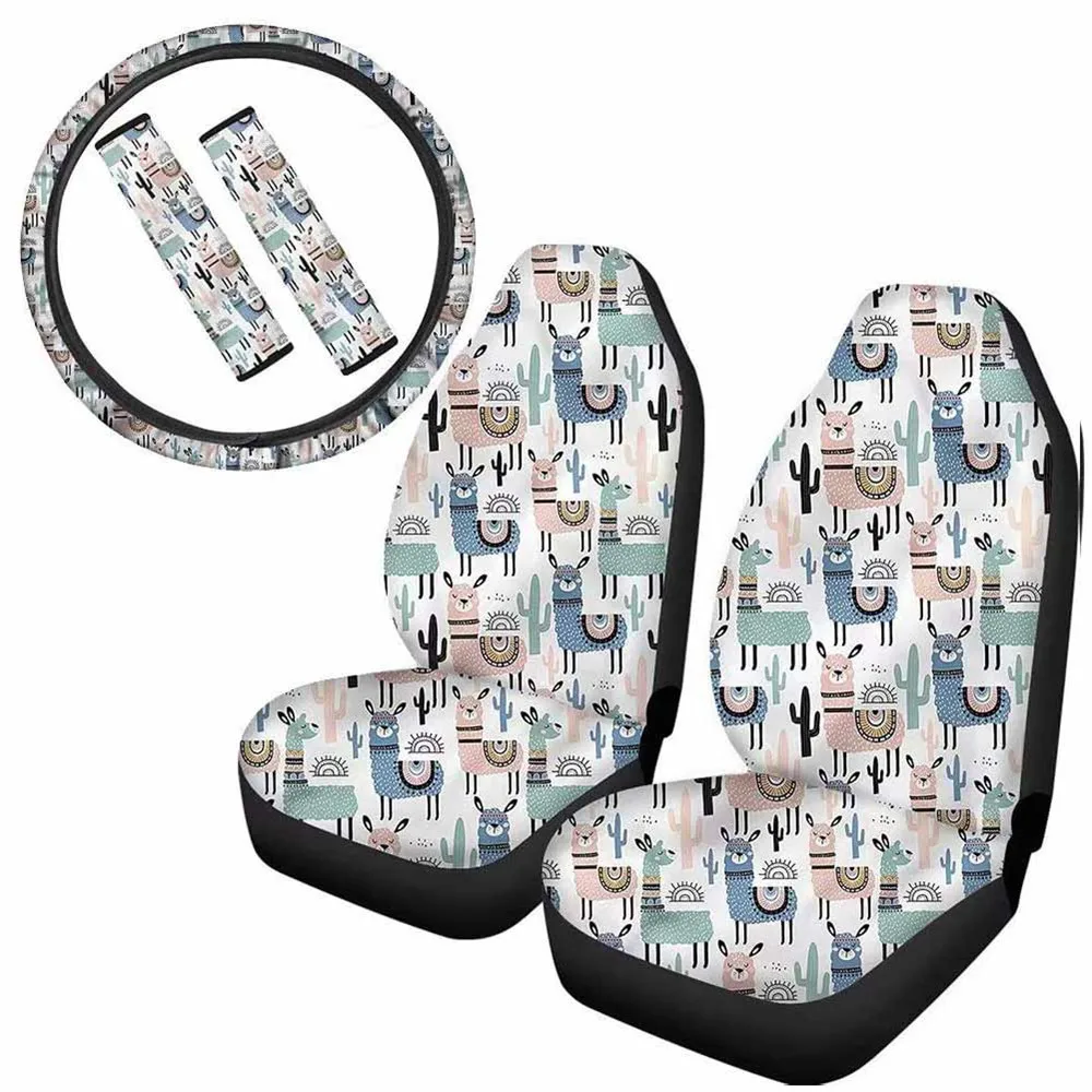 INSTANTARTS Lovely Cartoon Alpaca Pattern Seat Covers for Kids Sturdy