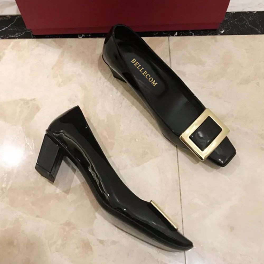 

BELLECOM New spring/summer 2019 high heel chunky heels and slipper shoes in leather with square top and medium heel